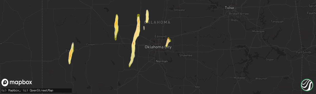 Hail map in Oklahoma City, OK on April 10, 2023