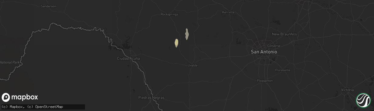 Hail map in Uvalde, TX on April 10, 2023