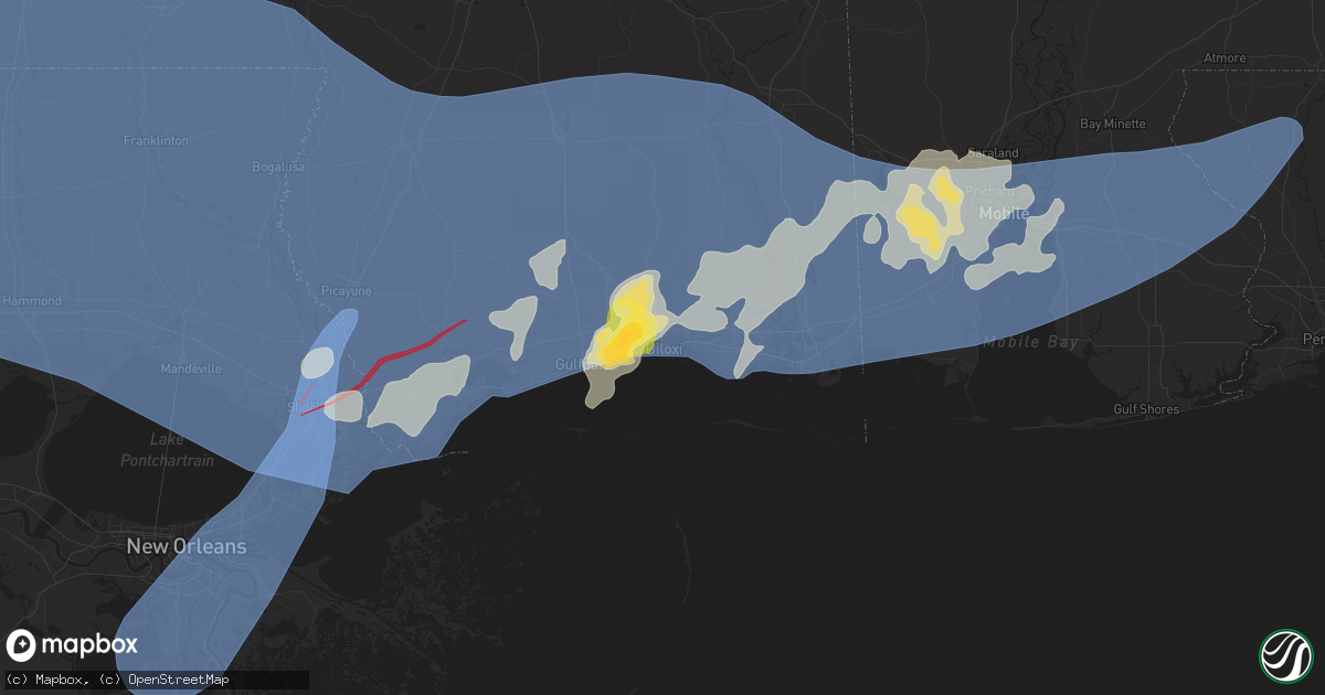 Hail map in Biloxi, MS on April 10, 2024
