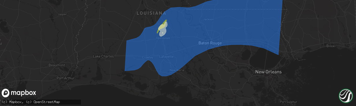 Hail map in Breaux Bridge, LA on April 10, 2024