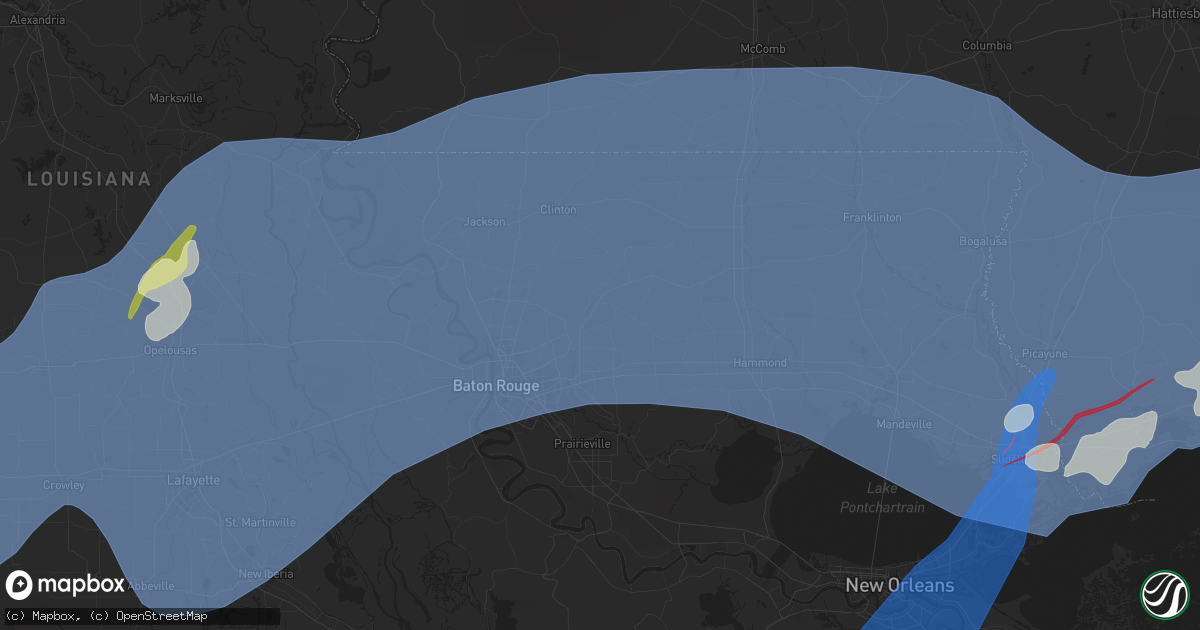 Hail map in Denham Springs, LA on April 10, 2024