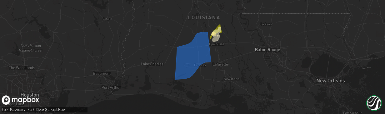 Hail map in Iota, LA on April 10, 2024