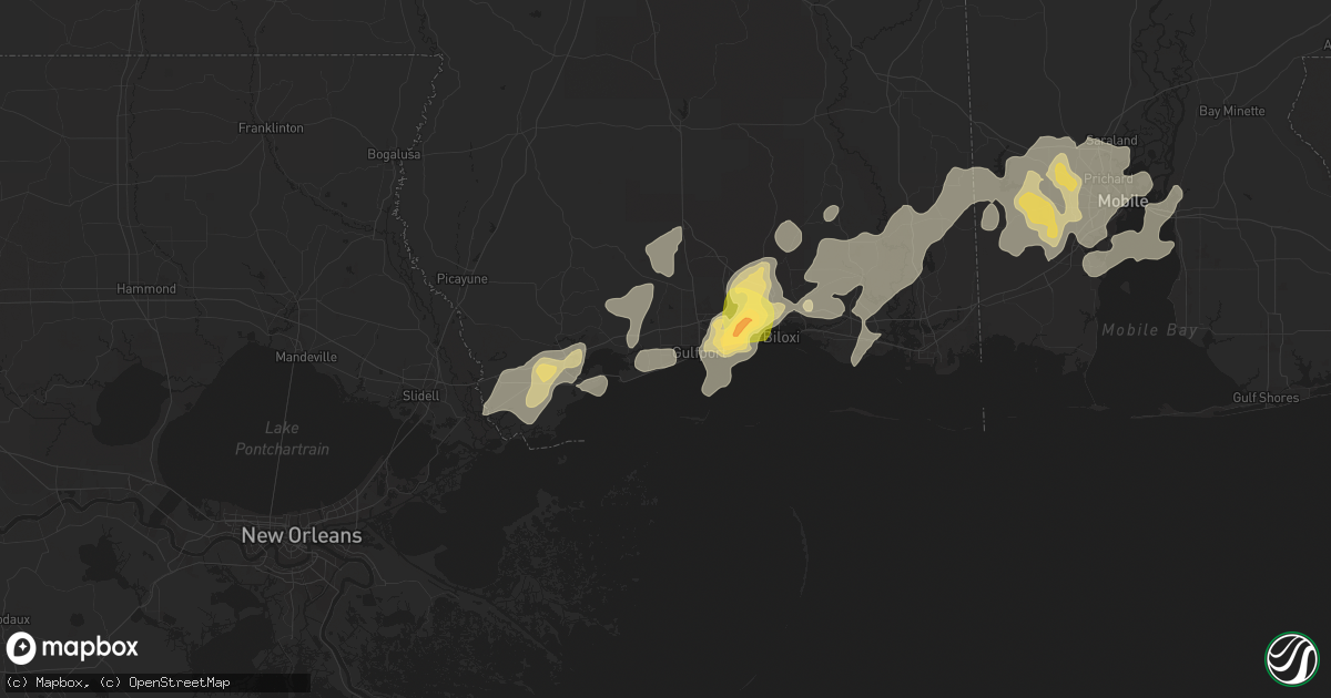 Hail map in Long Beach, MS on April 10, 2024