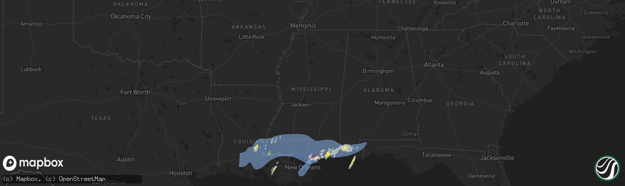 Hail map in Mississippi on April 10, 2024