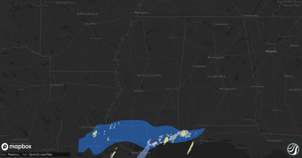Hail map in Mississippi on April 10, 2024