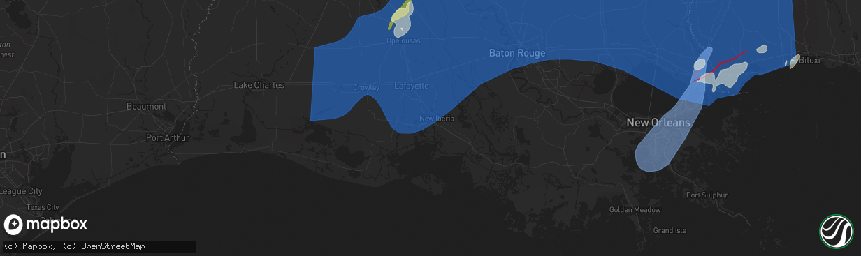 Hail map in New Iberia, LA on April 10, 2024