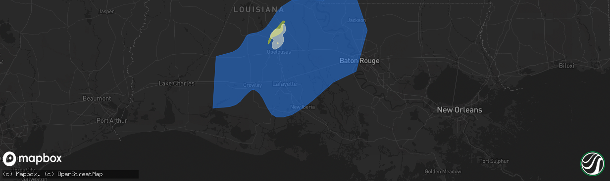 Hail map in Saint Martinville, LA on April 10, 2024