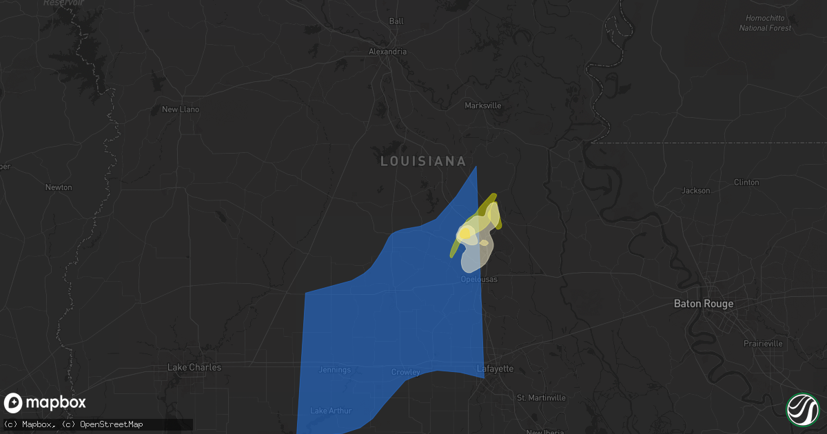 Hail map in Ville Platte, LA on April 10, 2024