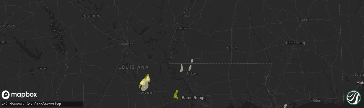 Hail map in Woodville, MS on April 10, 2024