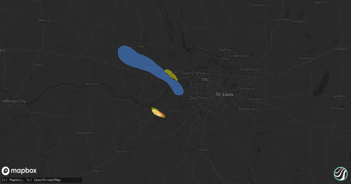 Hail map in Chesterfield, MO on April 10, 2025