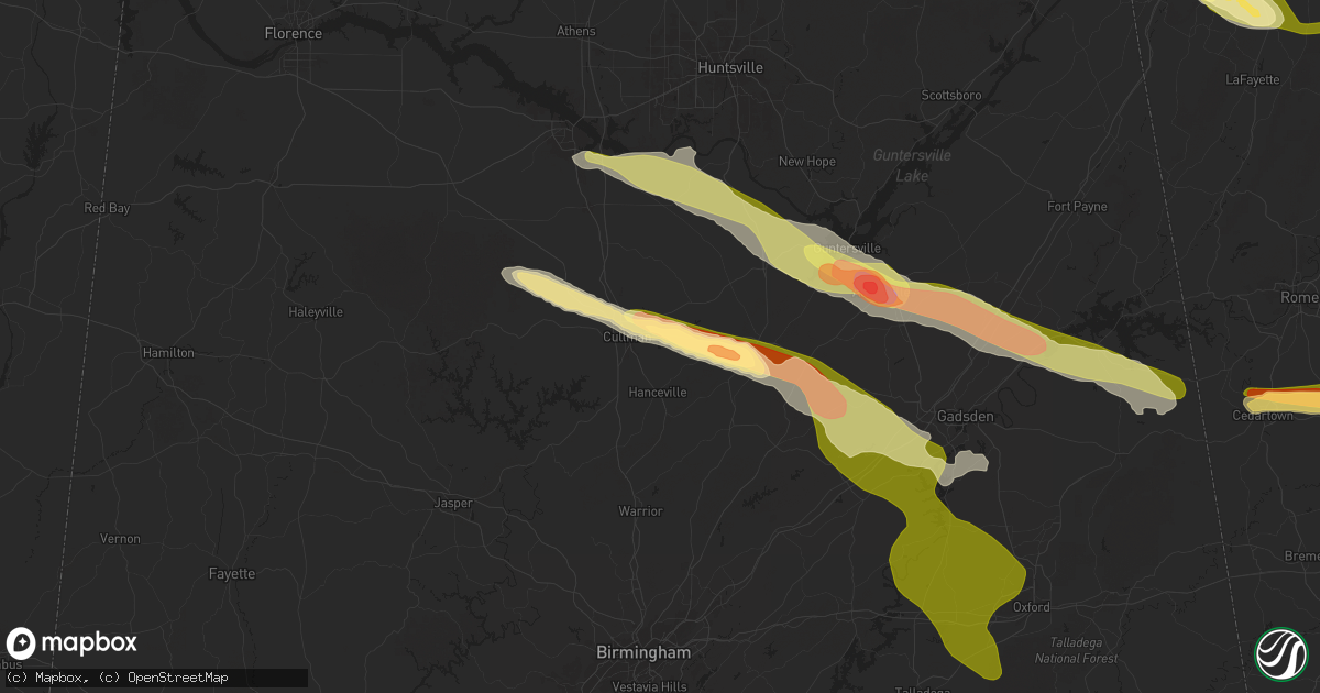 Hail map in Cullman, AL on April 10, 2025