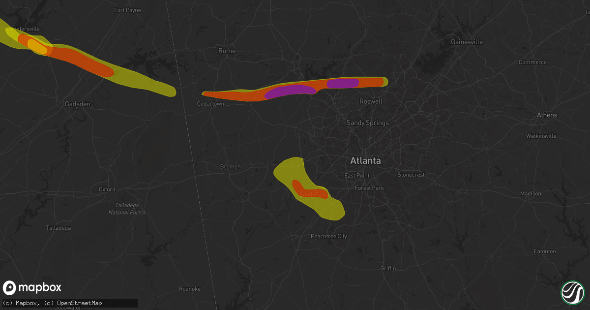 Hail map in Douglasville, GA on April 10, 2025