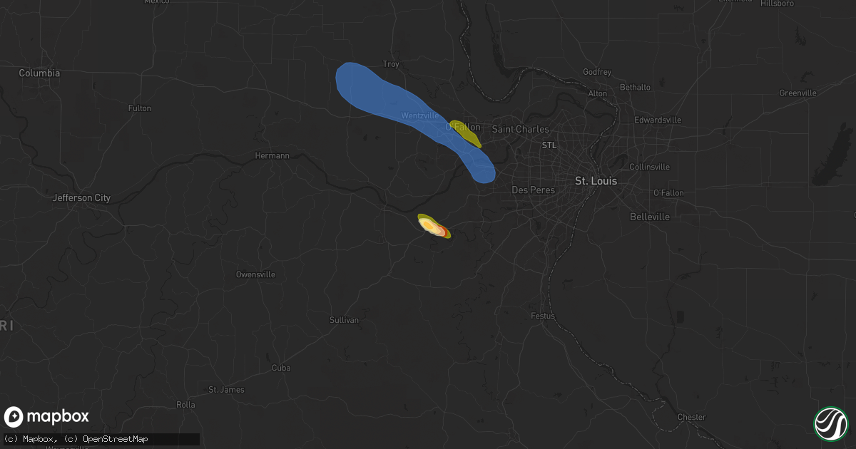 Hail map in Gray Summit, MO on April 10, 2025