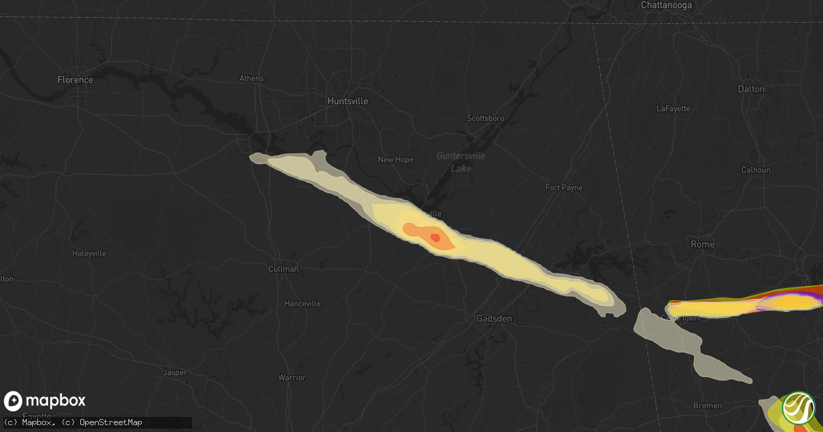 Hail map in Guntersville, AL on April 10, 2025
