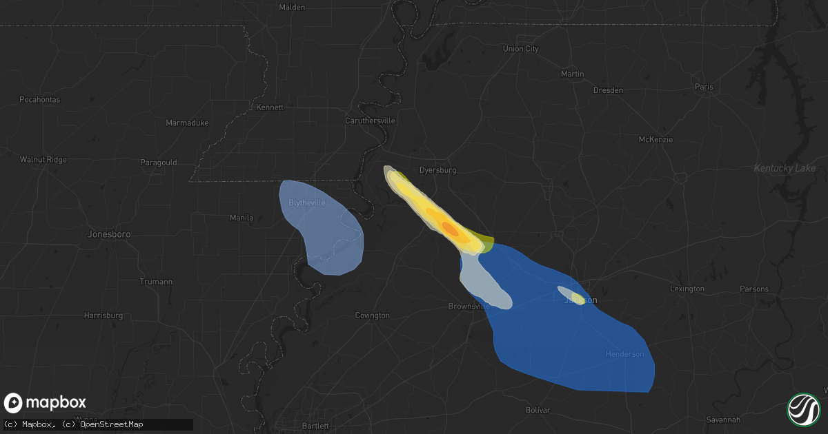 Hail map in Halls, TN on April 10, 2025