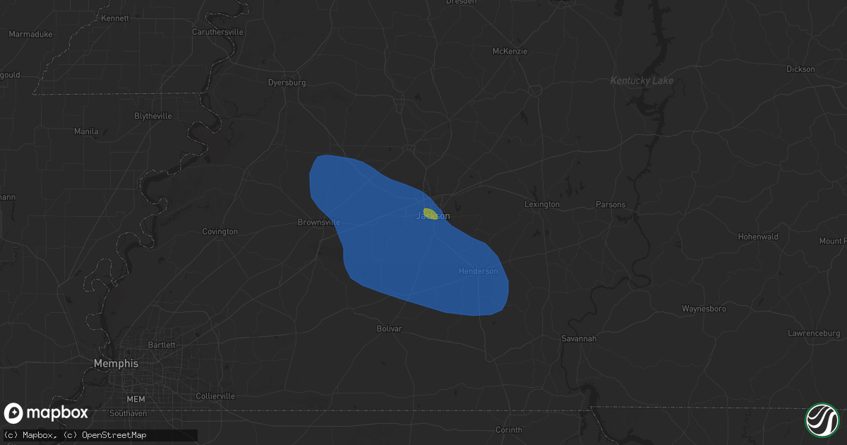 Hail map in Jackson, TN on April 10, 2025