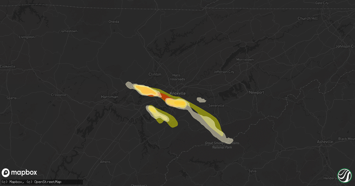 Hail map in Knoxville, TN on April 10, 2025