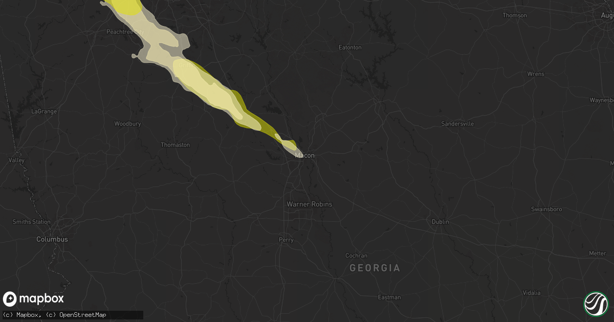 Hail map in Macon, GA on April 10, 2025