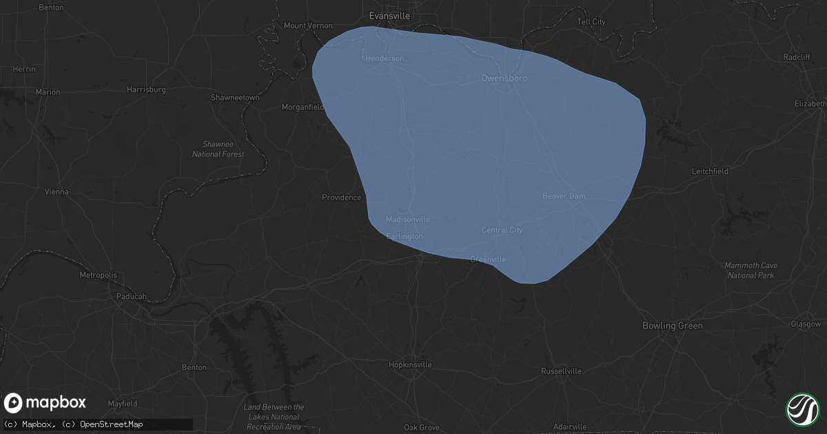 Hail map in Madisonville, KY on April 10, 2025