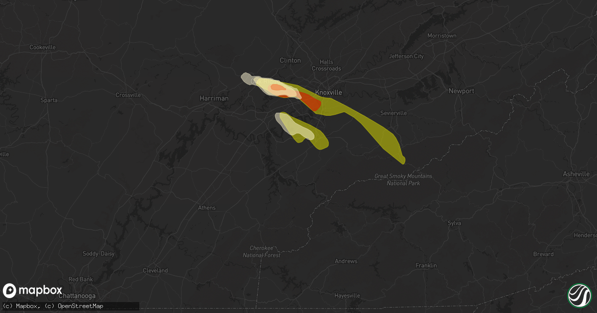 Hail map in Maryville, TN on April 10, 2025