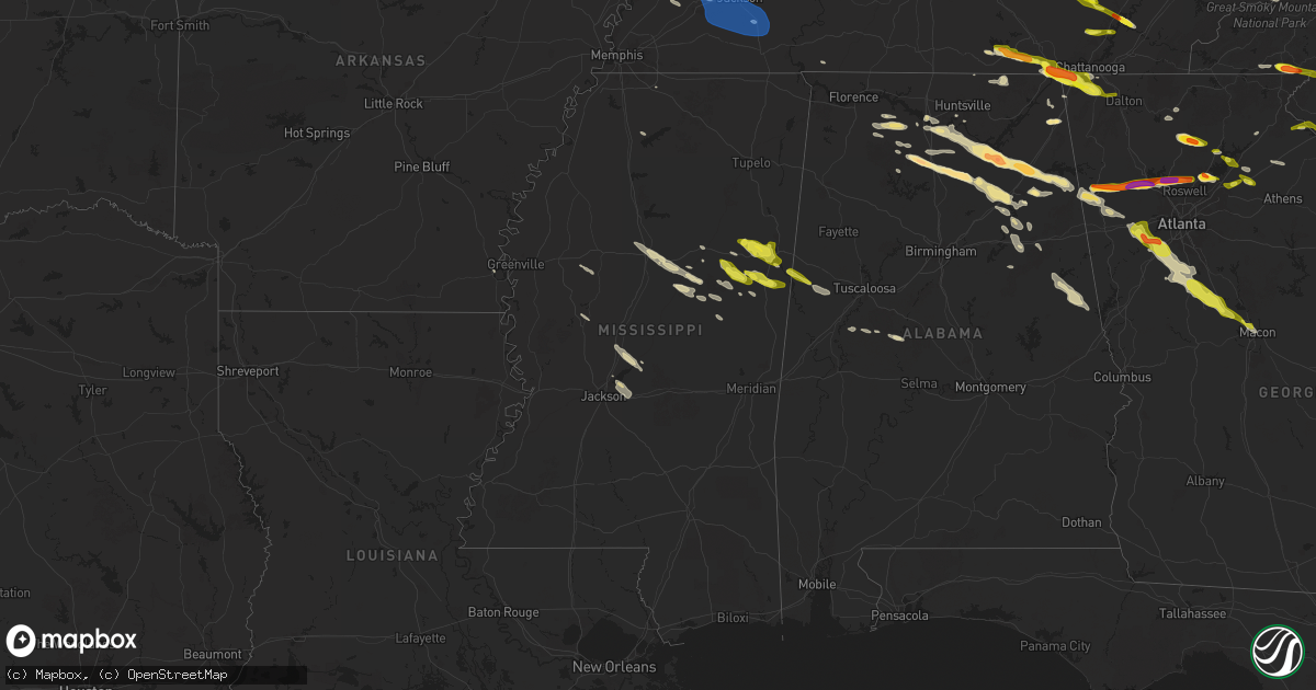 Hail map in Mississippi on April 10, 2025