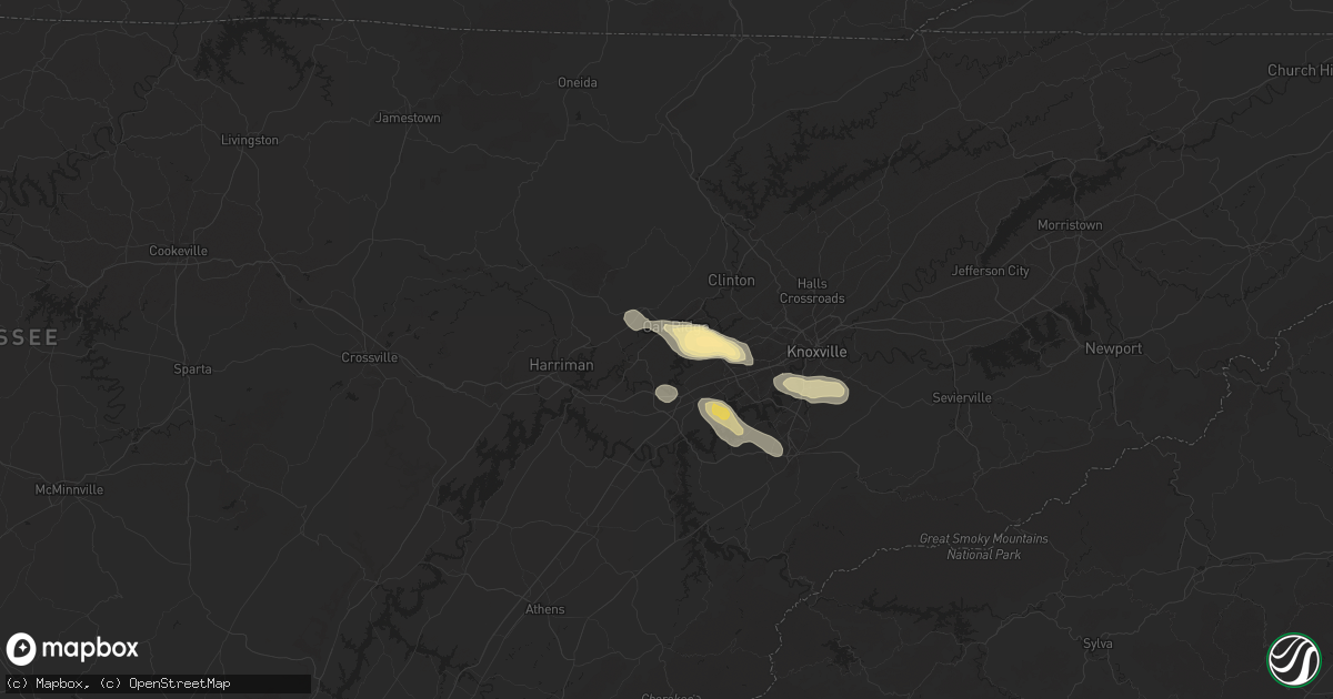 Hail map in Oak Ridge, TN on April 10, 2025