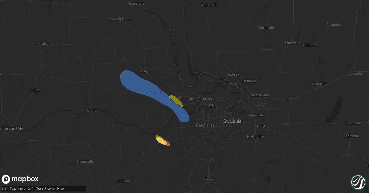Hail map in Saint Peters, MO on April 10, 2025