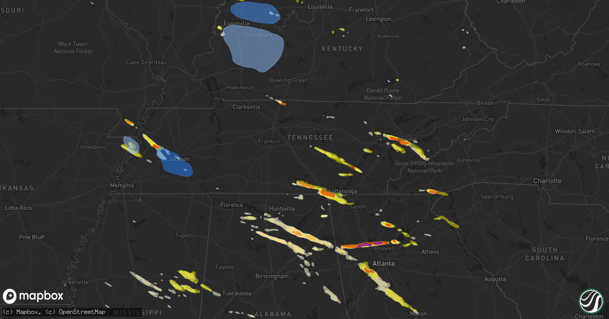 Hail map in Tennessee on April 10, 2025