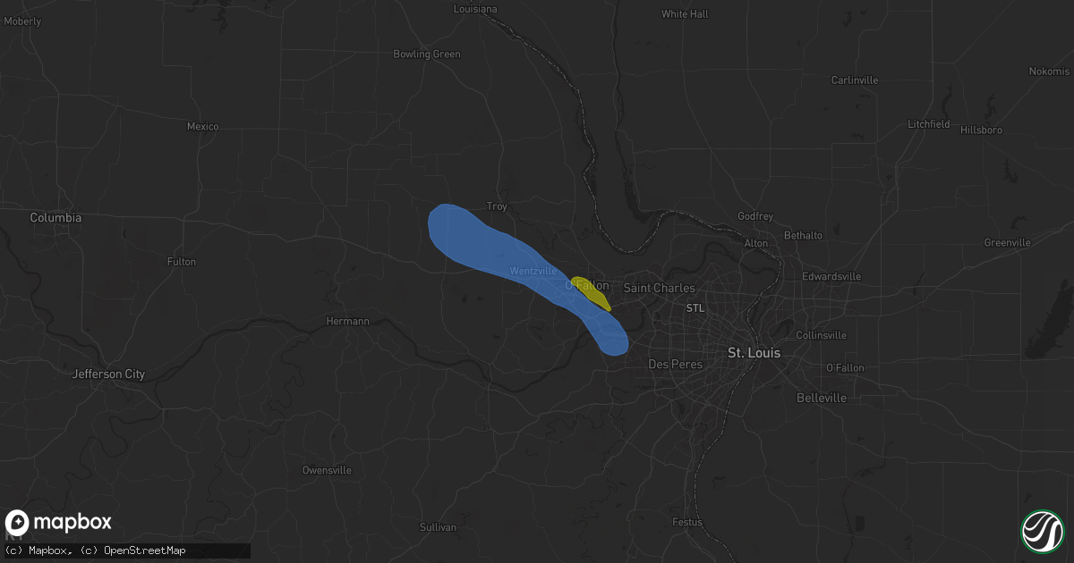 Hail map in Wentzville, MO on April 10, 2025