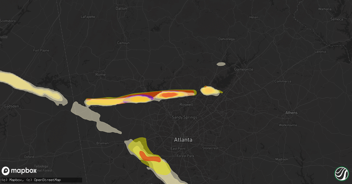 Hail map in Woodstock, GA on April 10, 2025