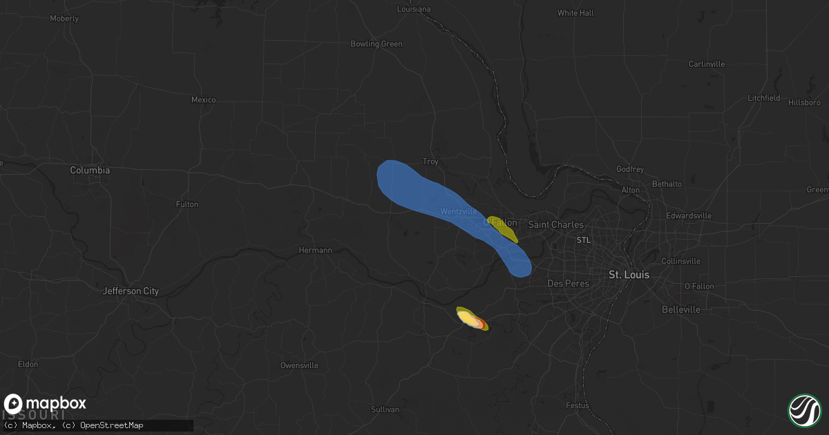Hail map in Wright City, MO on April 10, 2025