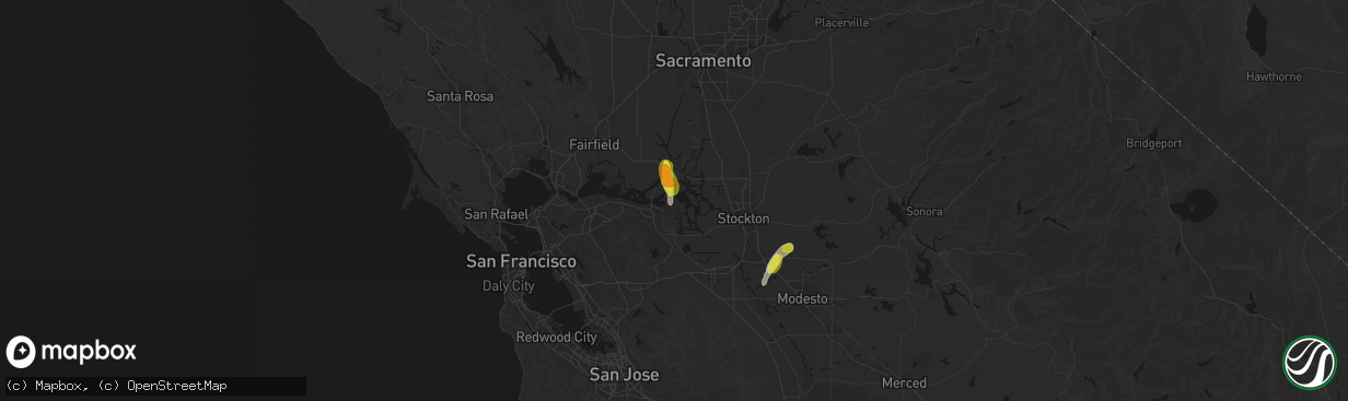 Hail map in Bethel Island, CA on April 10, 2026
