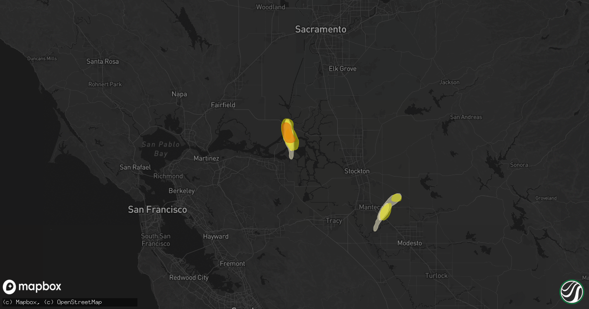 Hail map in Bethel Island, CA on April 10, 2026