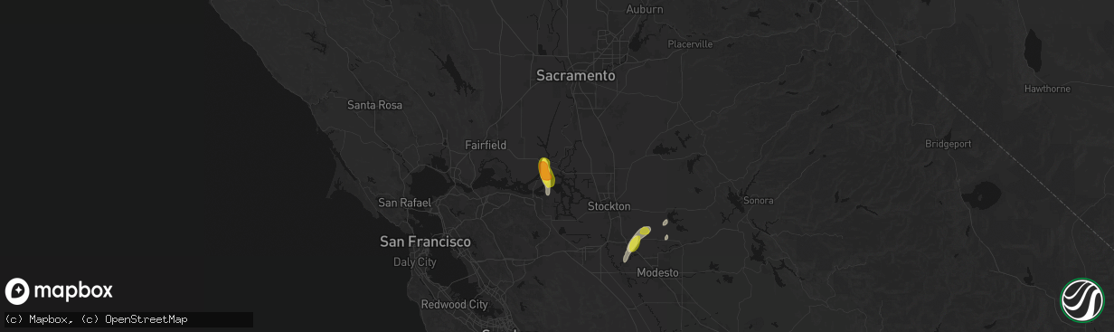 Hail map in Isleton, CA on April 10, 2026