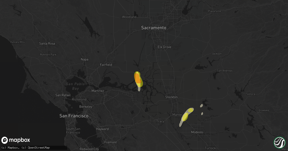 Hail map in Isleton, CA on April 10, 2026