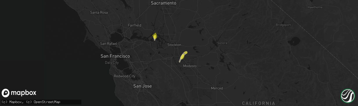 Hail map in Manteca, CA on April 10, 2026