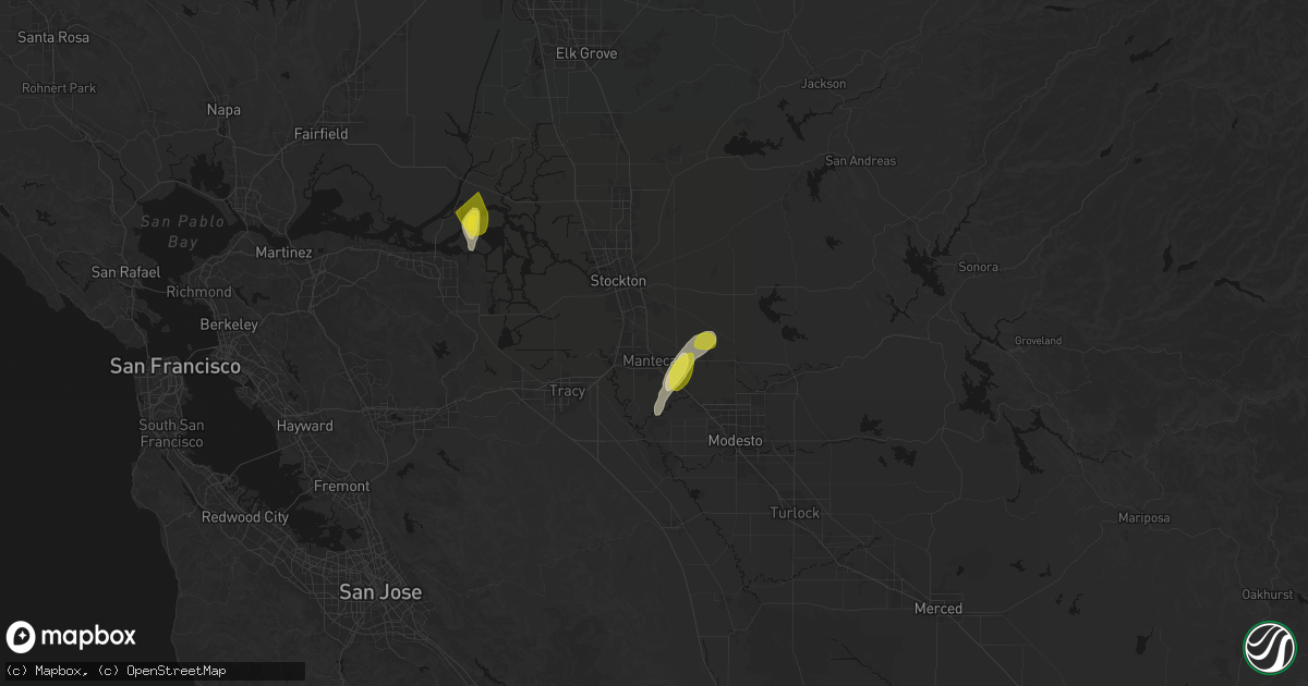 Hail map in Manteca, CA on April 10, 2026