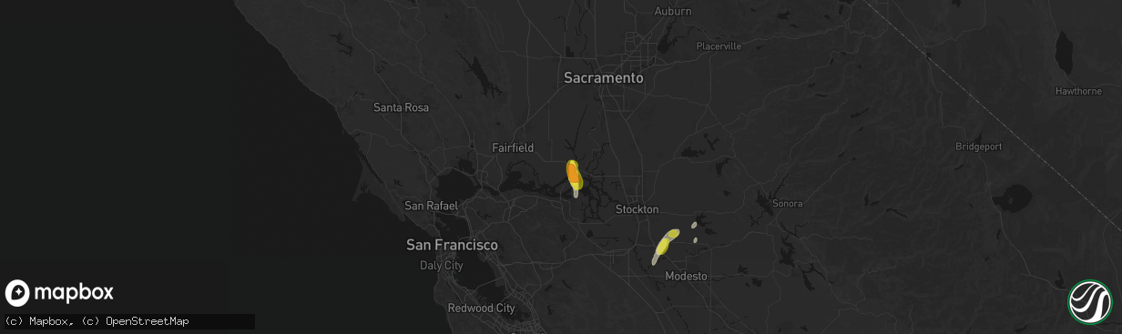 Hail map in Rio Vista, CA on April 10, 2026