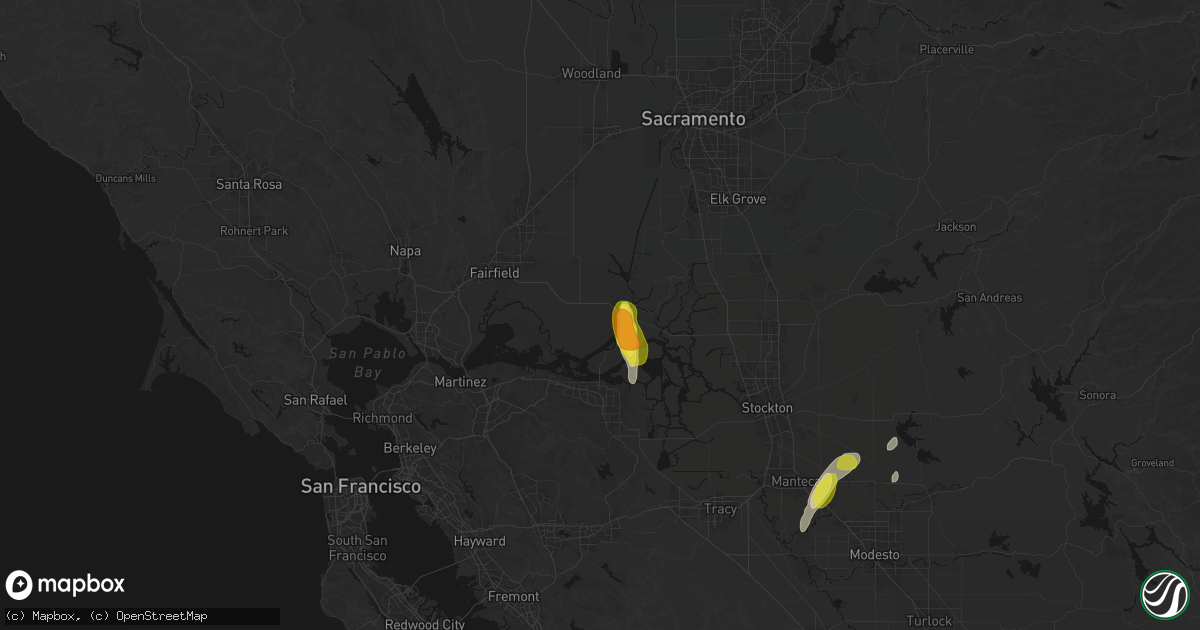 Hail map in Rio Vista, CA on April 10, 2026