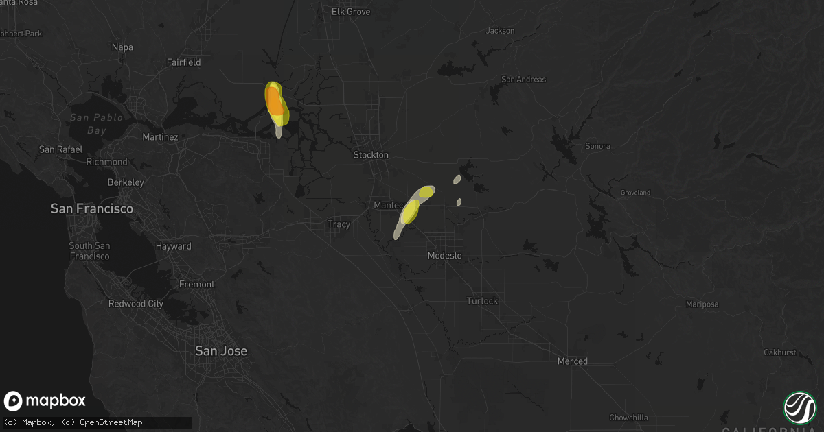 Hail map in Ripon, CA on April 10, 2026