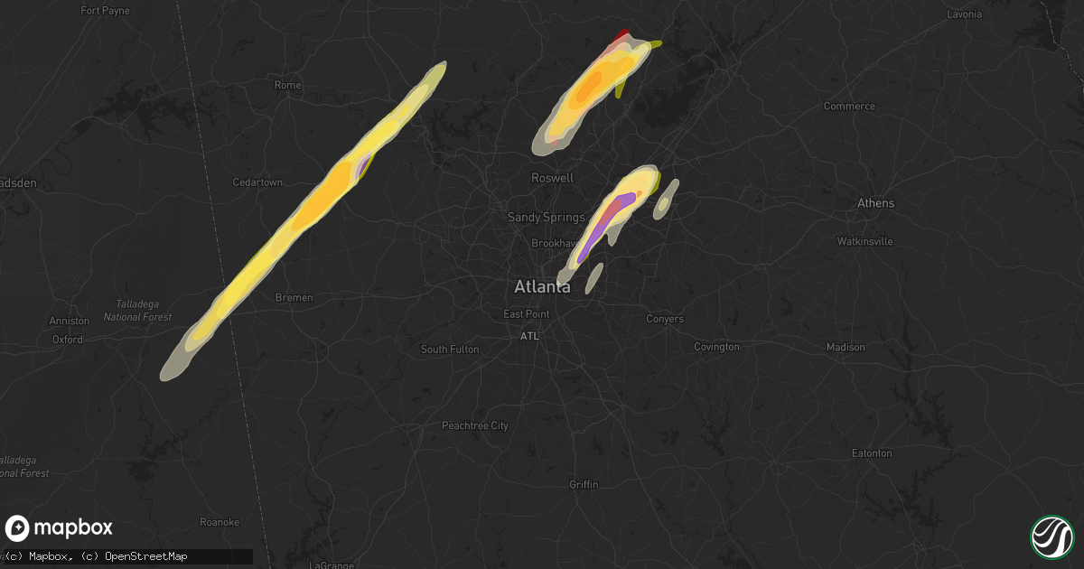 Hail map in Atlanta, GA on April 11, 2013