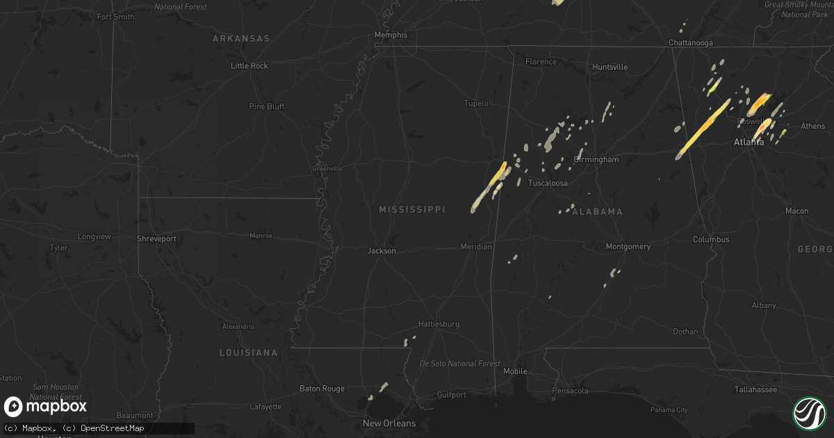 Hail map in Mississippi on April 11, 2013