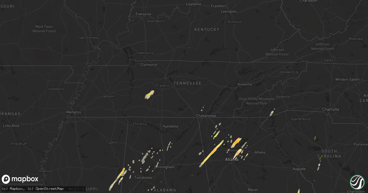 Hail map in Tennessee on April 11, 2013