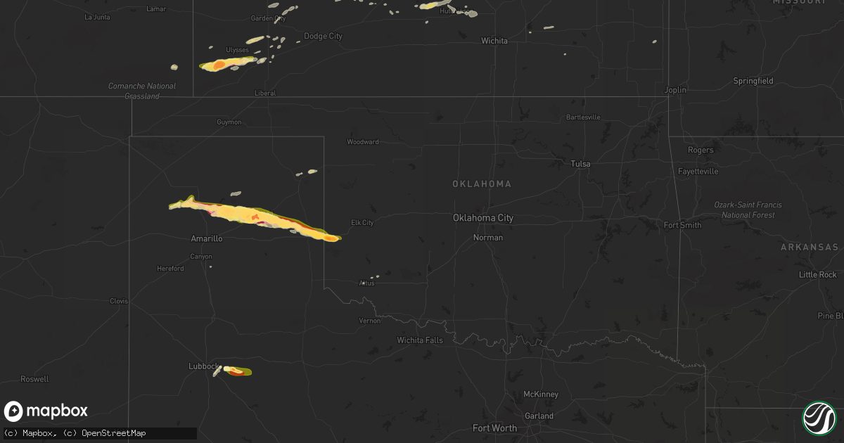 Hail map in Oklahoma on April 11, 2015