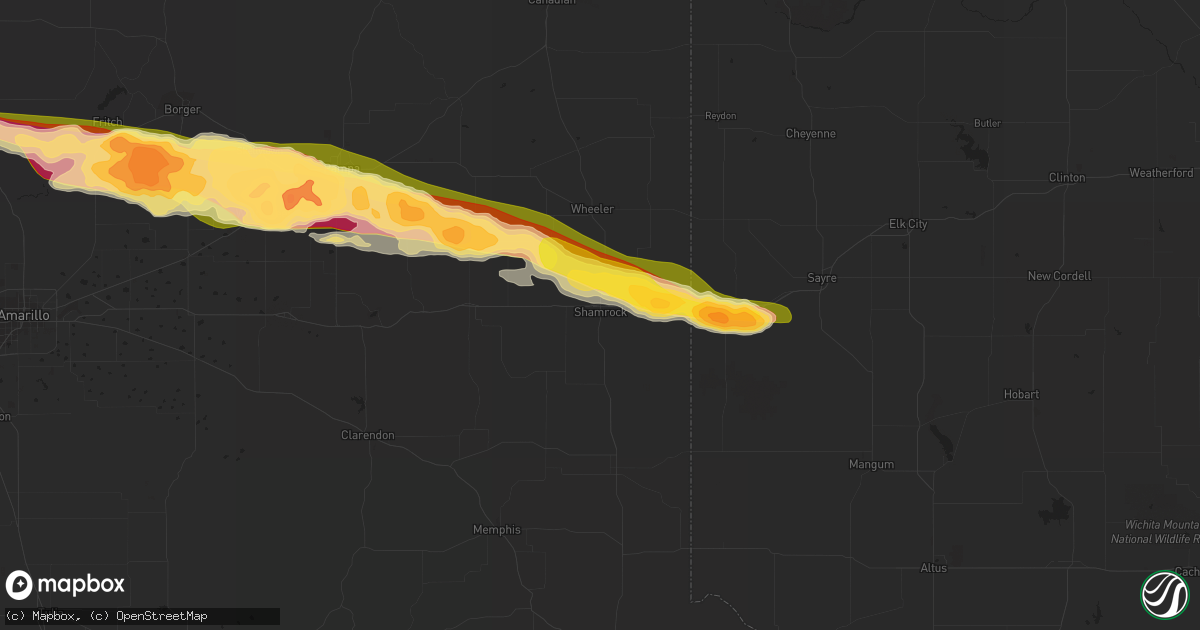 Hail map in Shamrock, TX on April 11, 2015