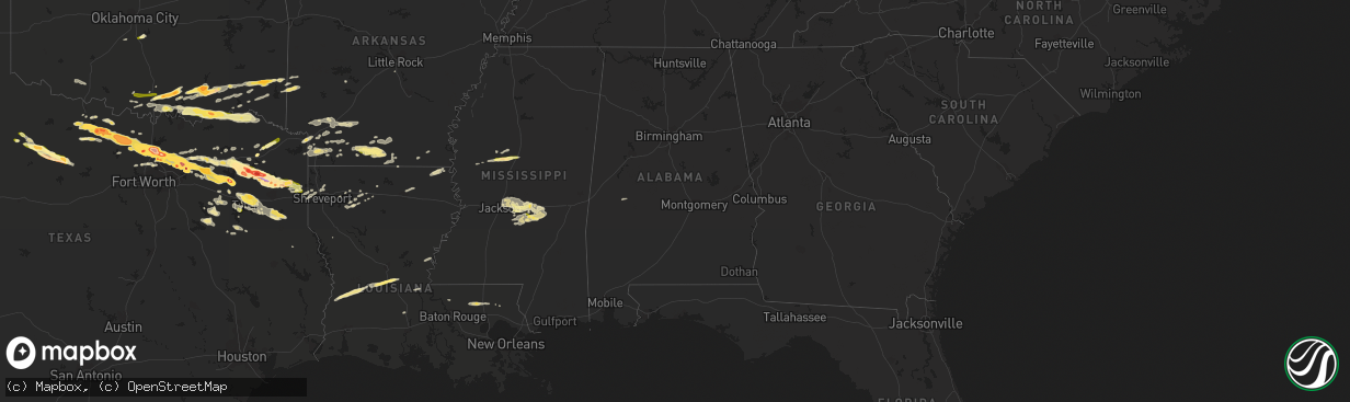 Hail map in Alabama on April 11, 2016