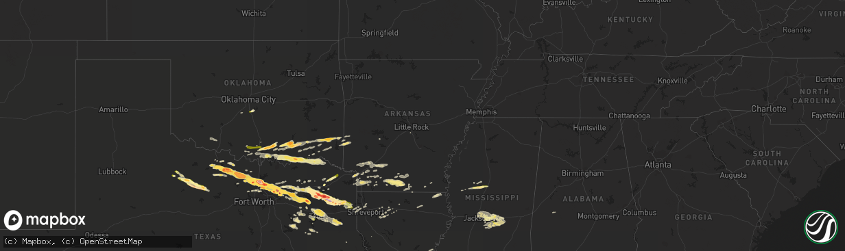 Hail map in Arkansas on April 11, 2016