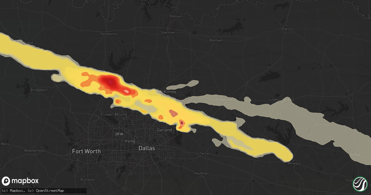 Hail map in Aubrey, TX on April 11, 2016