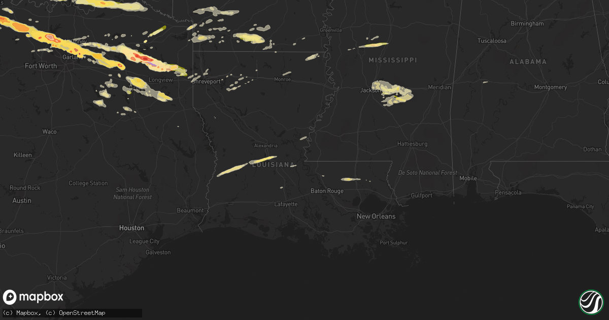 Hail map in Louisiana on April 11, 2016