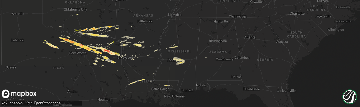 Hail map in Mississippi on April 11, 2016